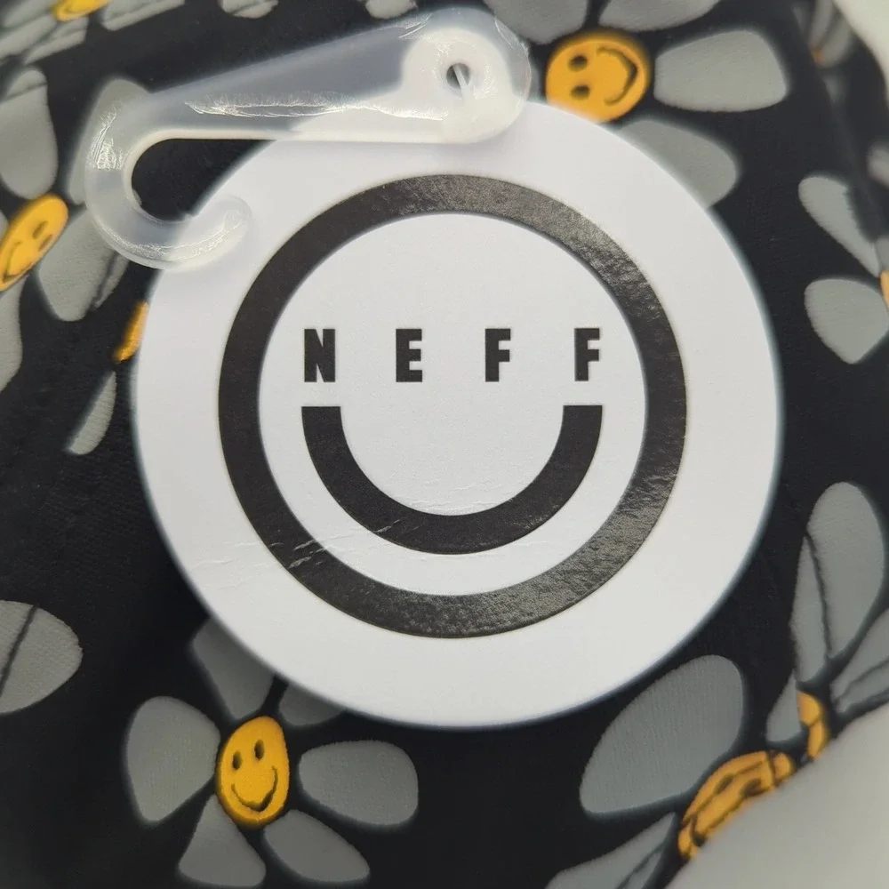 Neff Forever Fun Snapback Hat Black Daisy Smiley Face Floral Print Flat Brim Cap